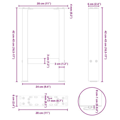 Salontafelpoten 2 st 28x(42-43) cm staal zwart