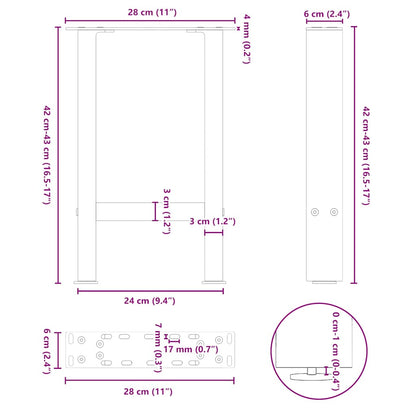 Salontafelpoten 2 st 28x(42-43) cm staal wit