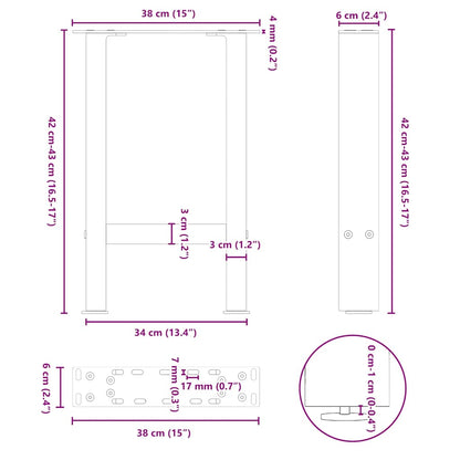Salontafelpoten 2 st 38x(42-43) cm staal zwart