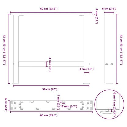 Salontafelpoten Staal Antraciet 60 x (42-43) cm