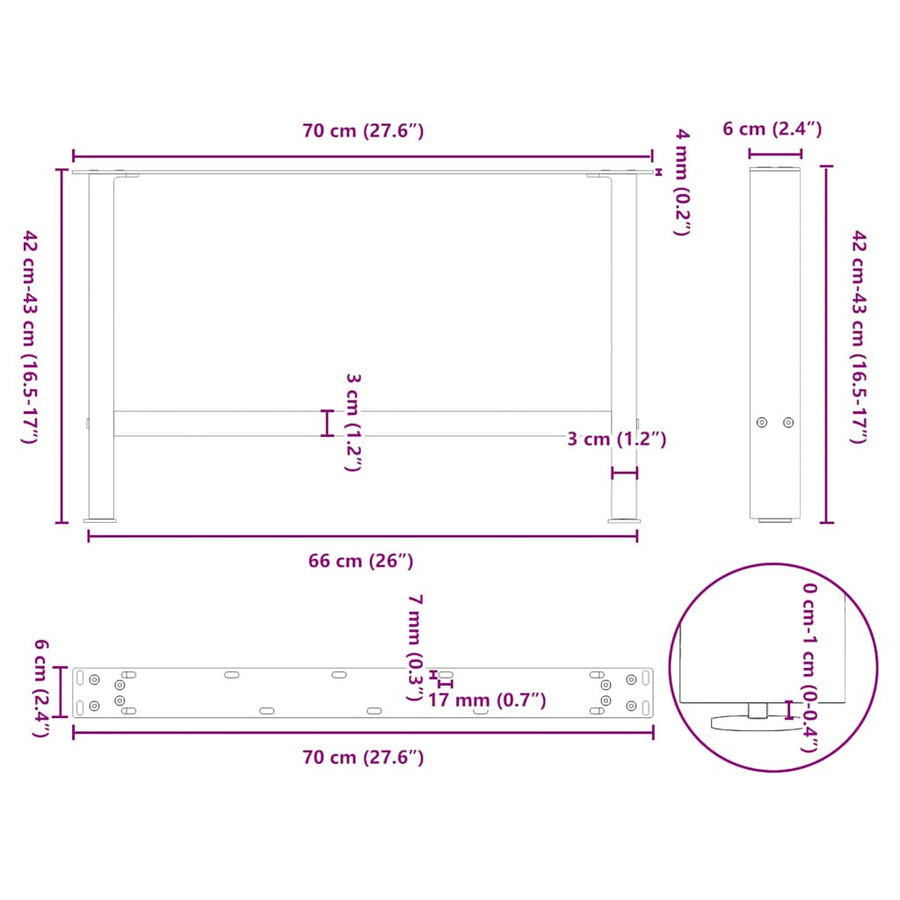 Salontafelpoten 2 st 70x(42-43) cm staal antraciet