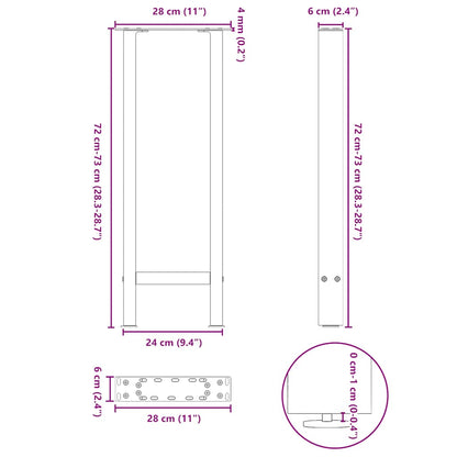 Console tafelpoten 2 st 28x(72-73) cm staal zwart
