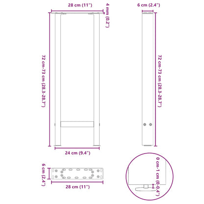 Salontafelpoten 2 st 28x(72-73) cm staal wit