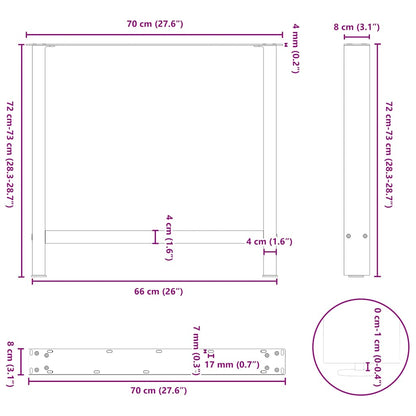Salontafelpoten 2 st 70x(72-73) cm staal wit