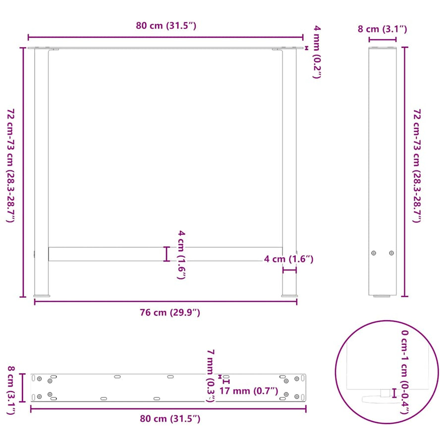 Salontafelpoten 2 st 80x(72-73) cm staal zwart