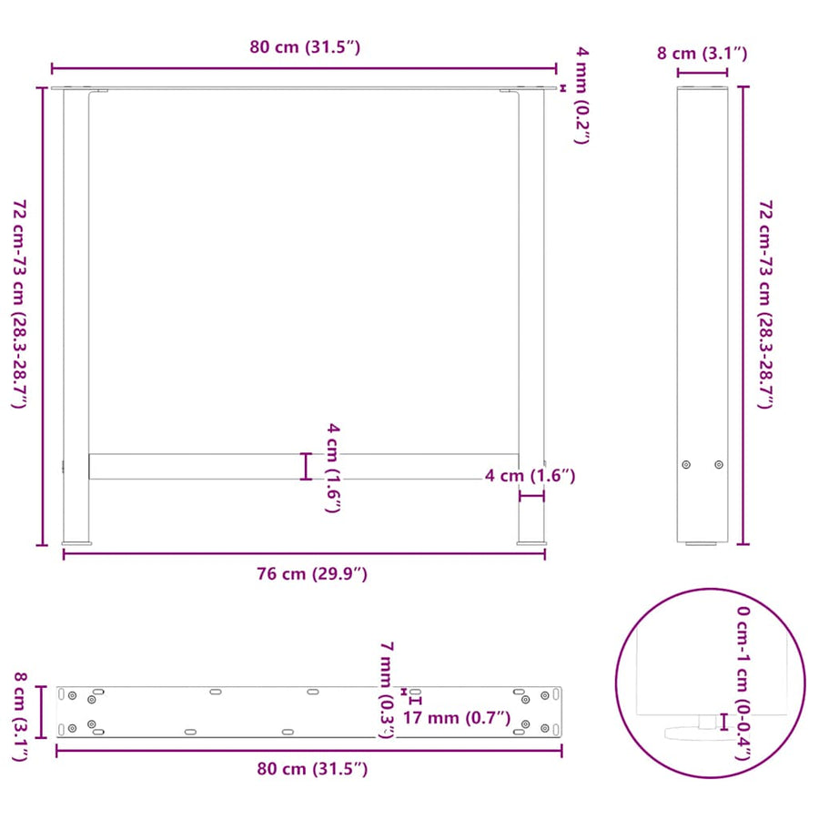 Salontafelpoten 2 st 80x(72-73) cm staal antraciet
