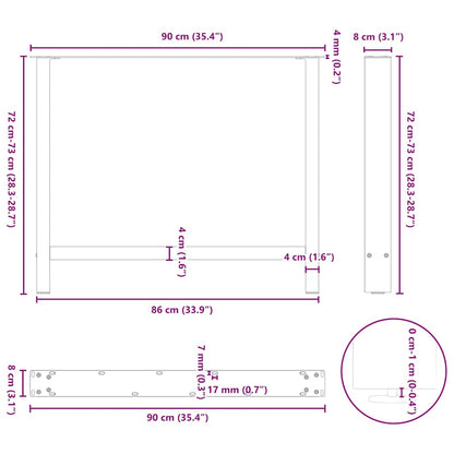 Salontafelpoten Staal Zwart 90 x (72-73) cm