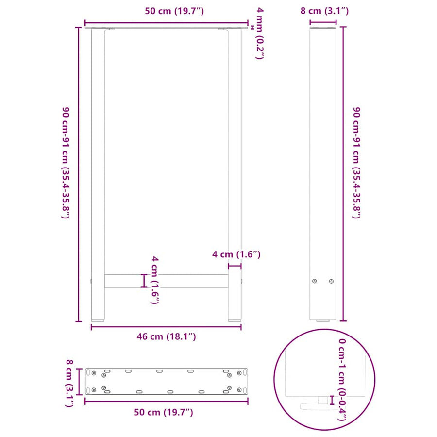 Bartafelpoten 2 st 50x(90-91) cm staal zwart