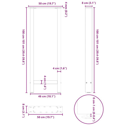 Salontafelpoten Staal Naturel 50 x (100-101) cm