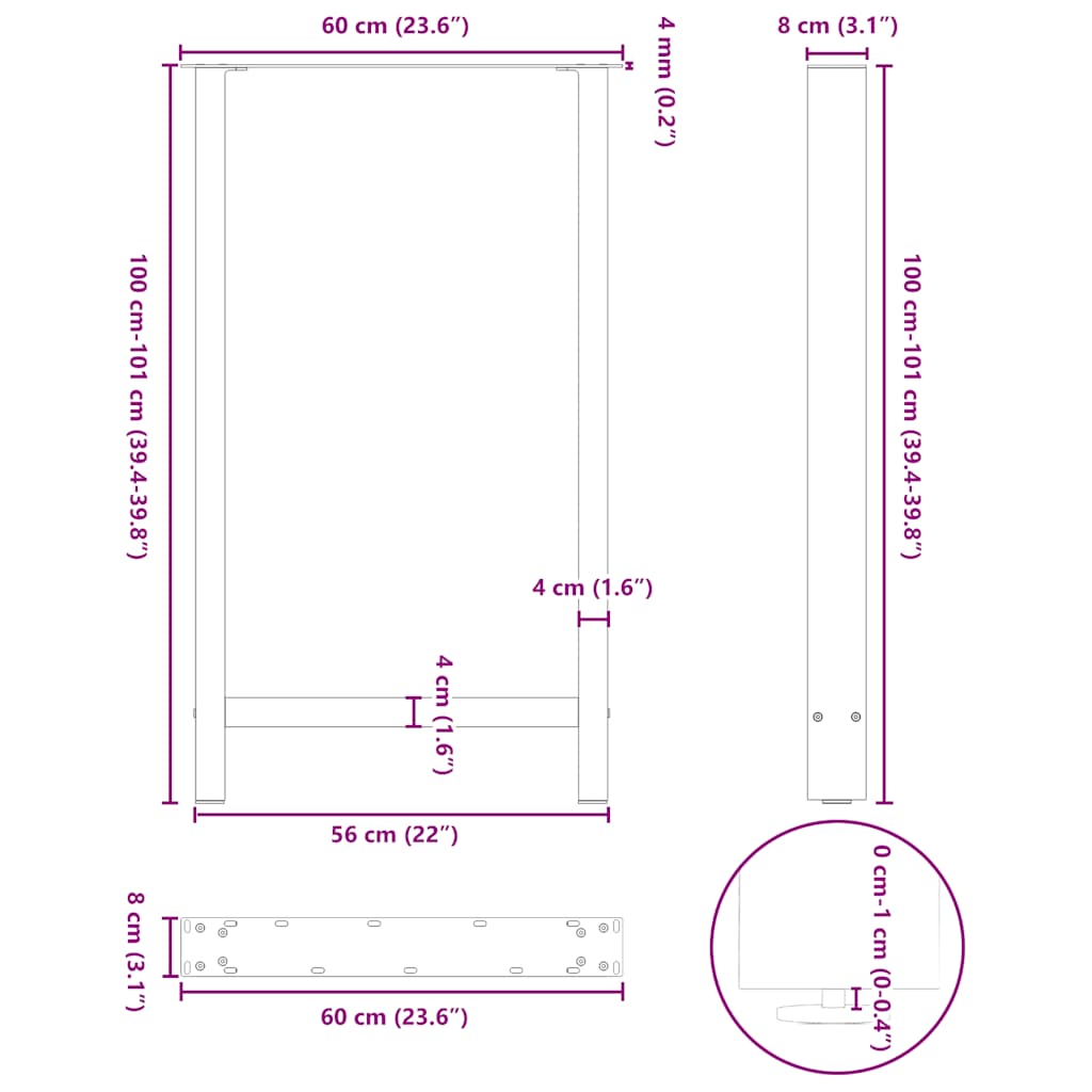 Bartafelpoten 2 st 60x(100-101) cm staal zwart