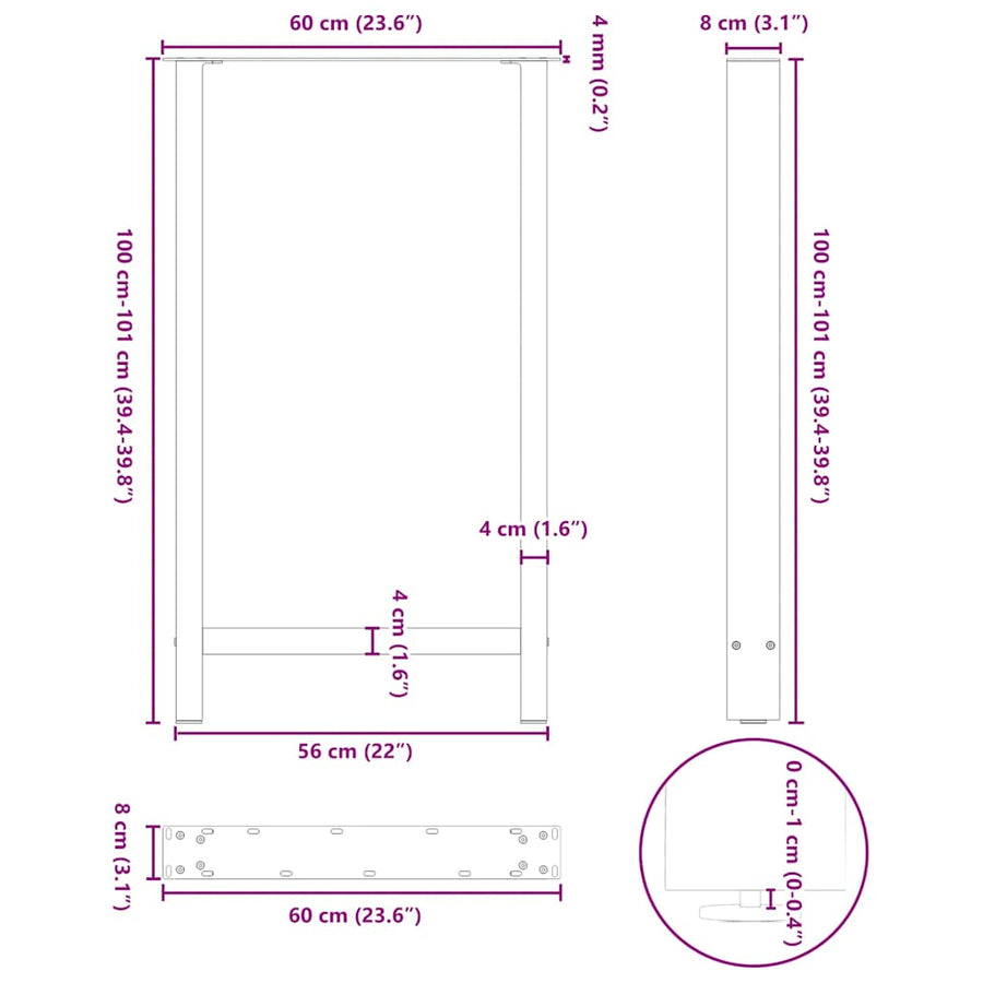 Bartafelpoten 2 st 60x(100-101) cm staal antraciet
