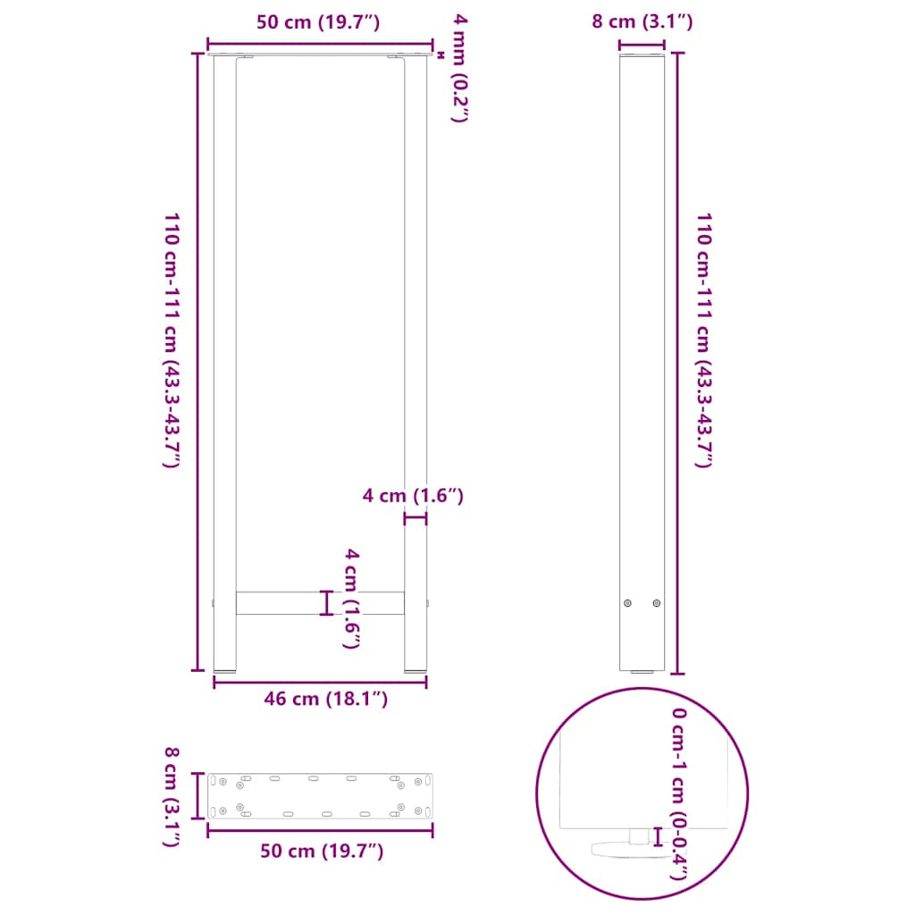 Salontafelpoten Staal Wit 50 x (110-111) cm