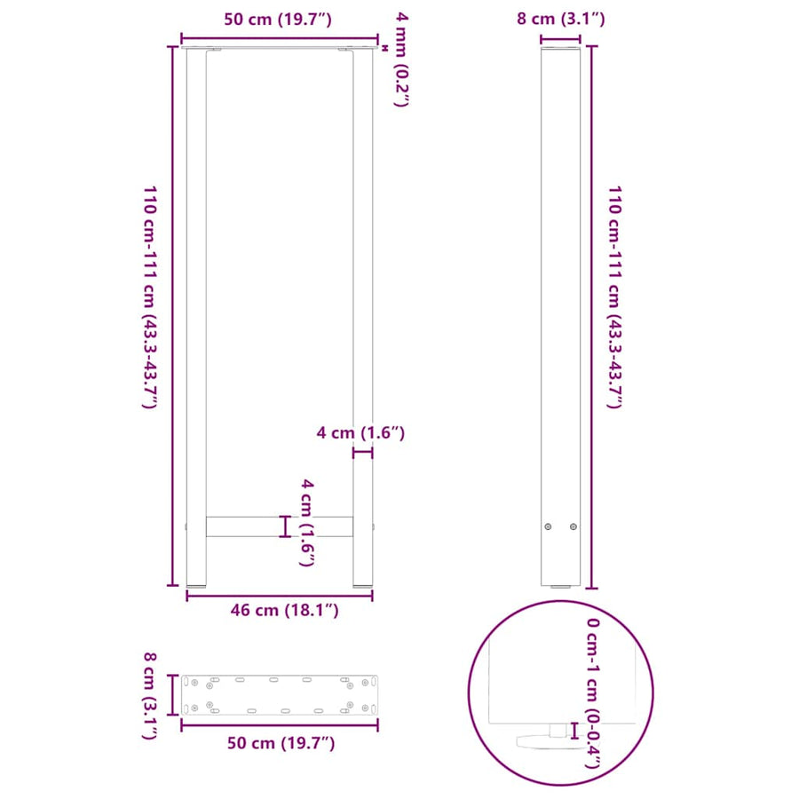 Salontafelpoten Staal Wit 50 x (110-111) cm