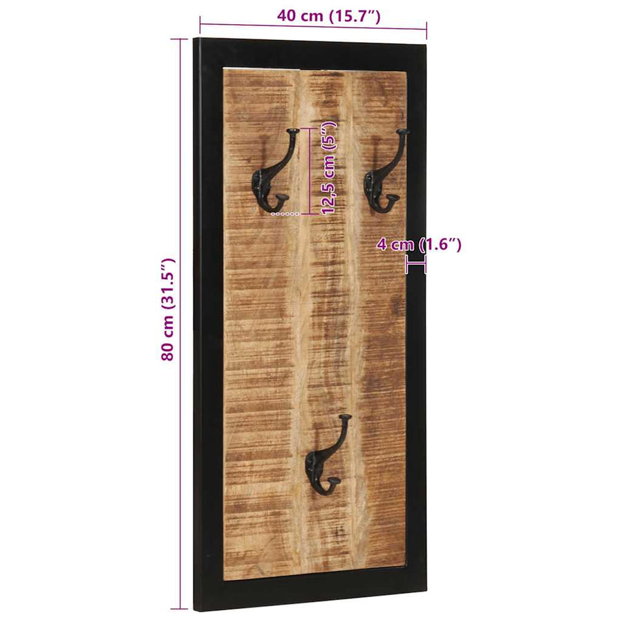 Kapstok 40x2x80 cm massief ruw mangohout