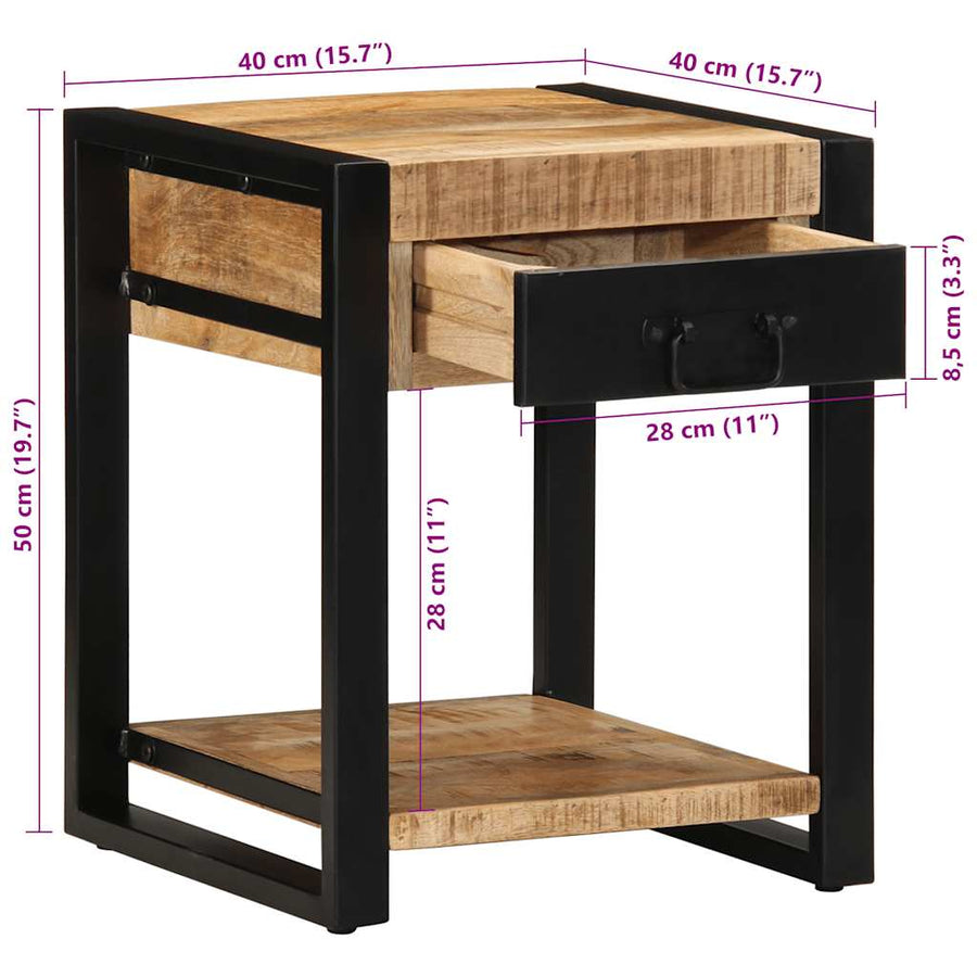 Bijzettafel 40x40x50 cm massief ruw mangohout