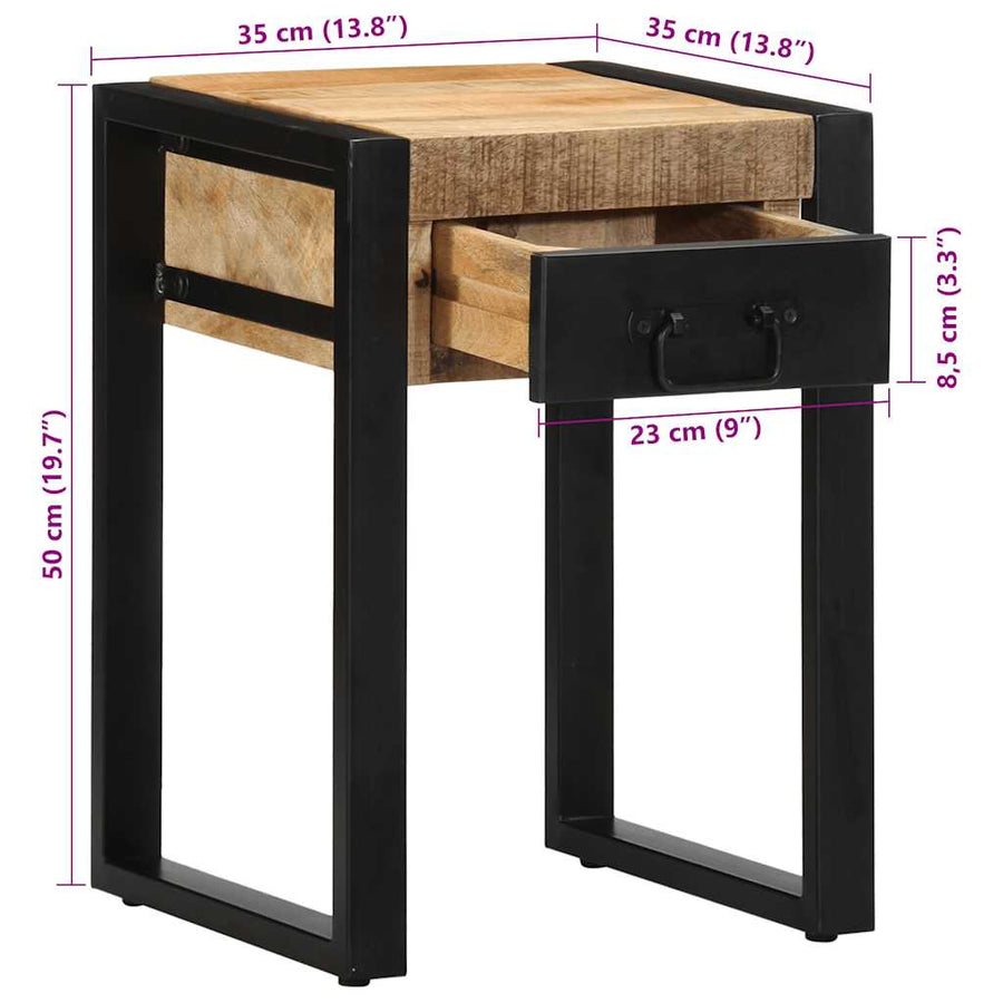 Bijzettafel 35x35x50 cm massief ruw mangohout