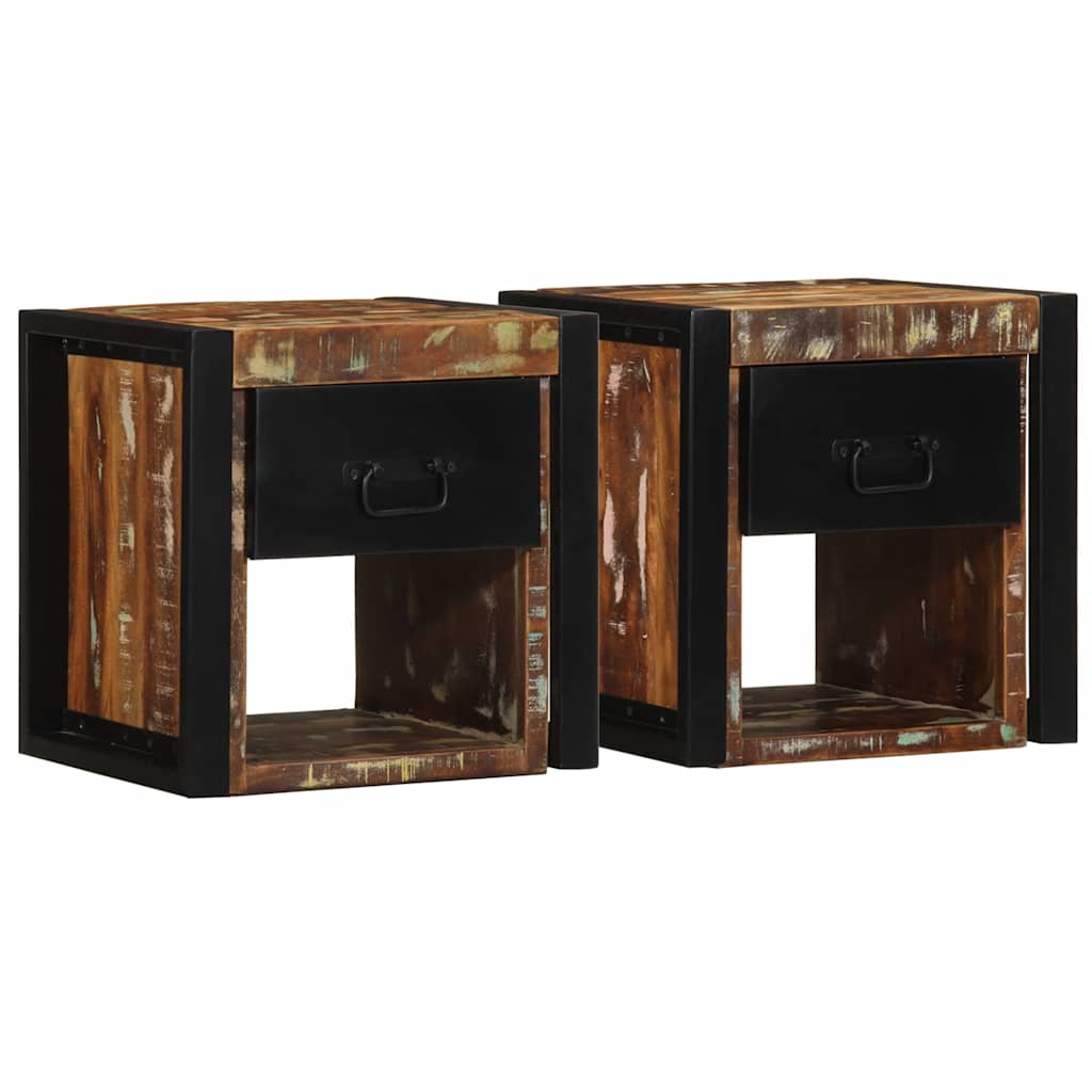 Nachtkastjes 2st 40x35x40cm massief gerecycled hout meerkleurig