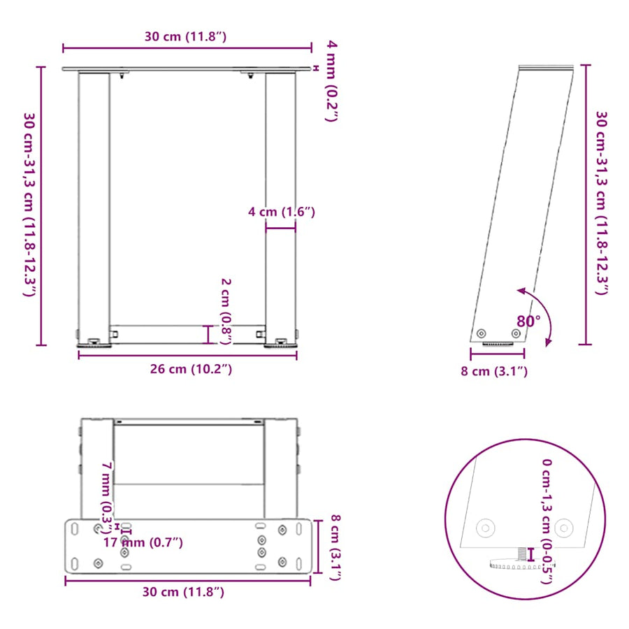 Salontafelpoten 2 St U-Vormig Staal 30 x (30-31) cm Naturel