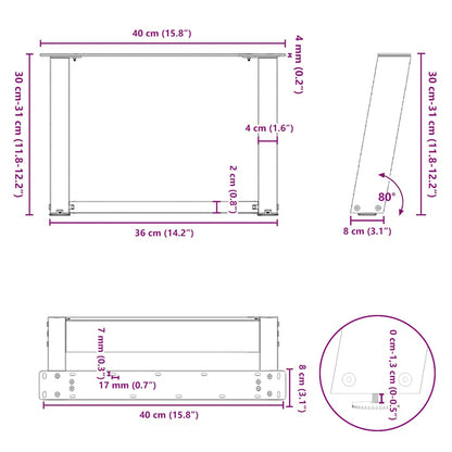 Salontafelpoten 2 St U-Vormig Staal 40 x (30-31) cm Naturel