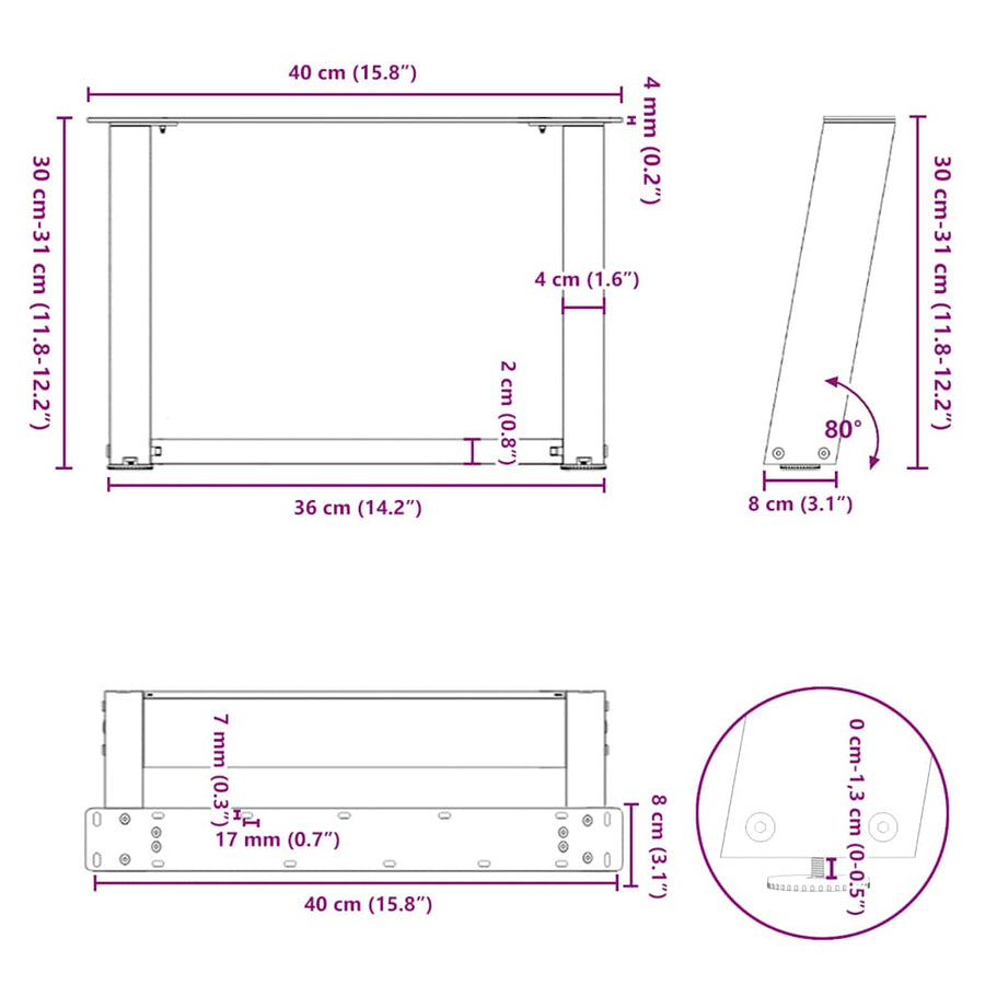 Salontafelpoten 2 St U-Vormig Staal 40 x (30-31) cm Naturel