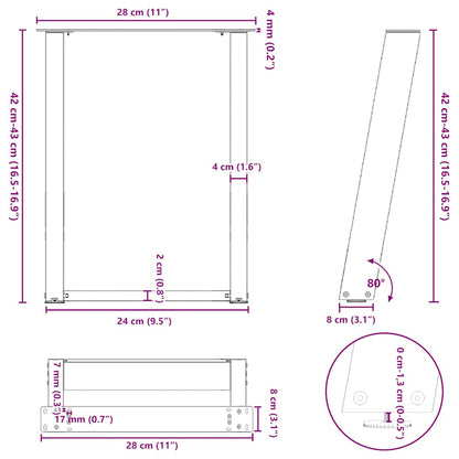 Salontafelpoten 2 st U-vormig 28x(42-43) cm staal antraciet