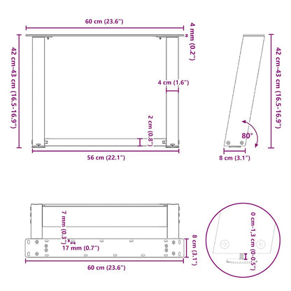 Salontafelpoten 2 st U-vormig 60x(42-43) cm staal zwart