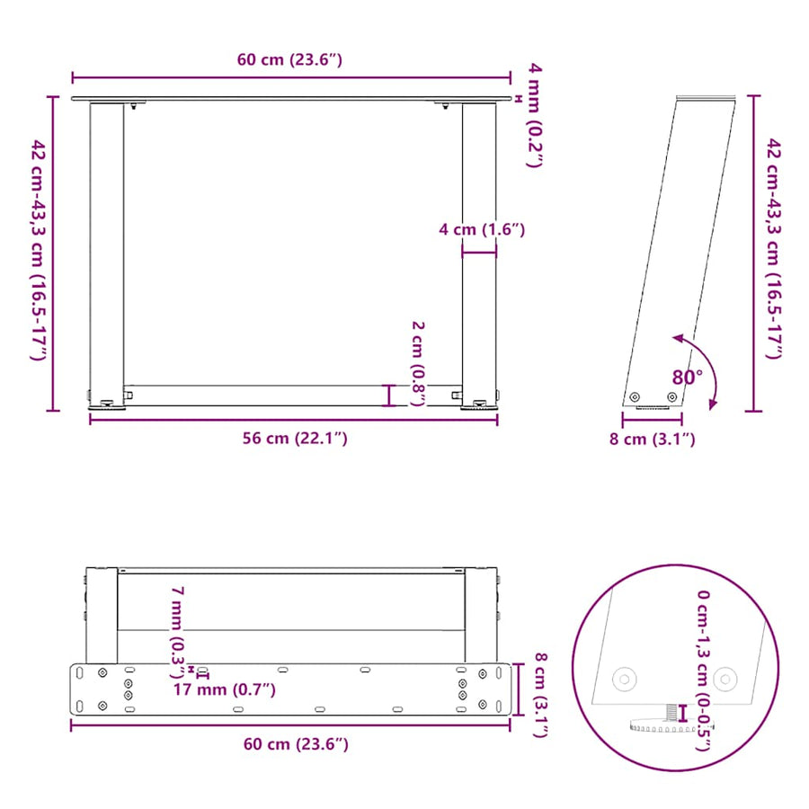 Salontafelpoten 2 St U-Vormig Staal 60 x (42-43) cm Naturel