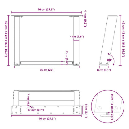Salontafelpoten 2 st U-vormig 70x(42-43) cm staal zwart