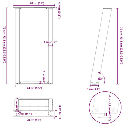 Console Tafelpoten 2St U-Vormig 28X(72-73)Cm Staal Naturel 28 x (72-73) cm