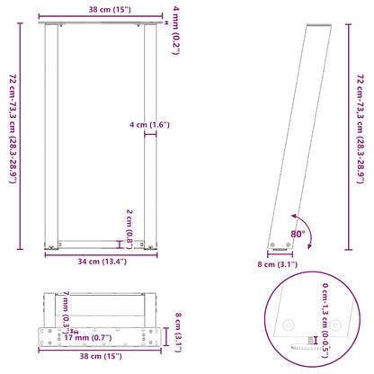 Console Tafelpoten 2St U-Vormig 38X(72-73)Cm Staal 38 x (72-73) cm Naturel