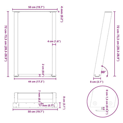 Eettafelpoten 2 St U-Vormig Staal Naturel 50 x (72-73) cm