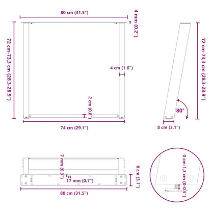 Eettafelpoten 2 St U-Vormig Staal 80 x (72-73) cm Naturel