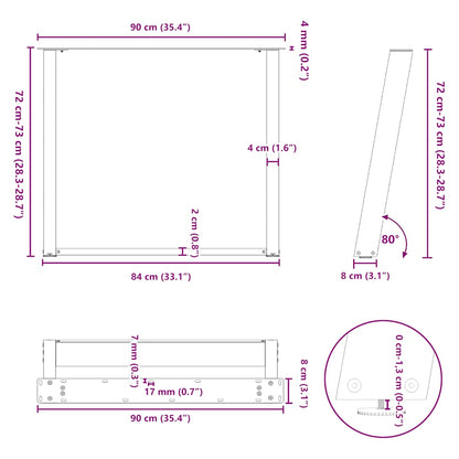 Eettafelpoten 2 st U-vormig 90x(72-73) cm staal wit