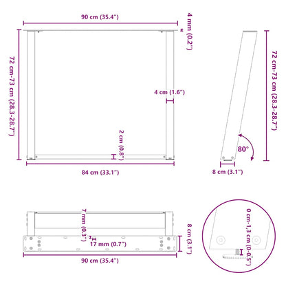 Eettafelpoten 2 st U-vormig 90x(72-73) cm staal antraciet