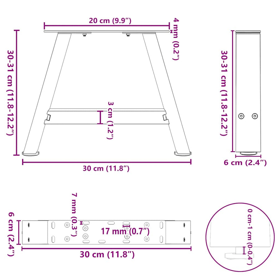 Salontafelpoten 2 St A-Vormig Staal 30 x (30-31) cm Naturel