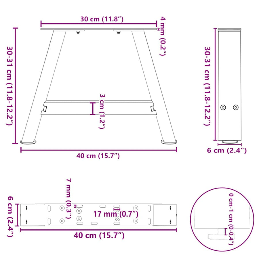 Salontafelpoten 2 St A-Vormig Staal 40 x (30-31) cm Naturel