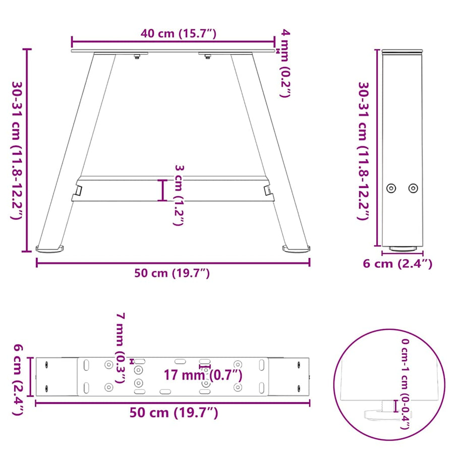 Salontafelpoten 2 st A-vormig 50x(30-31) cm staal zwart