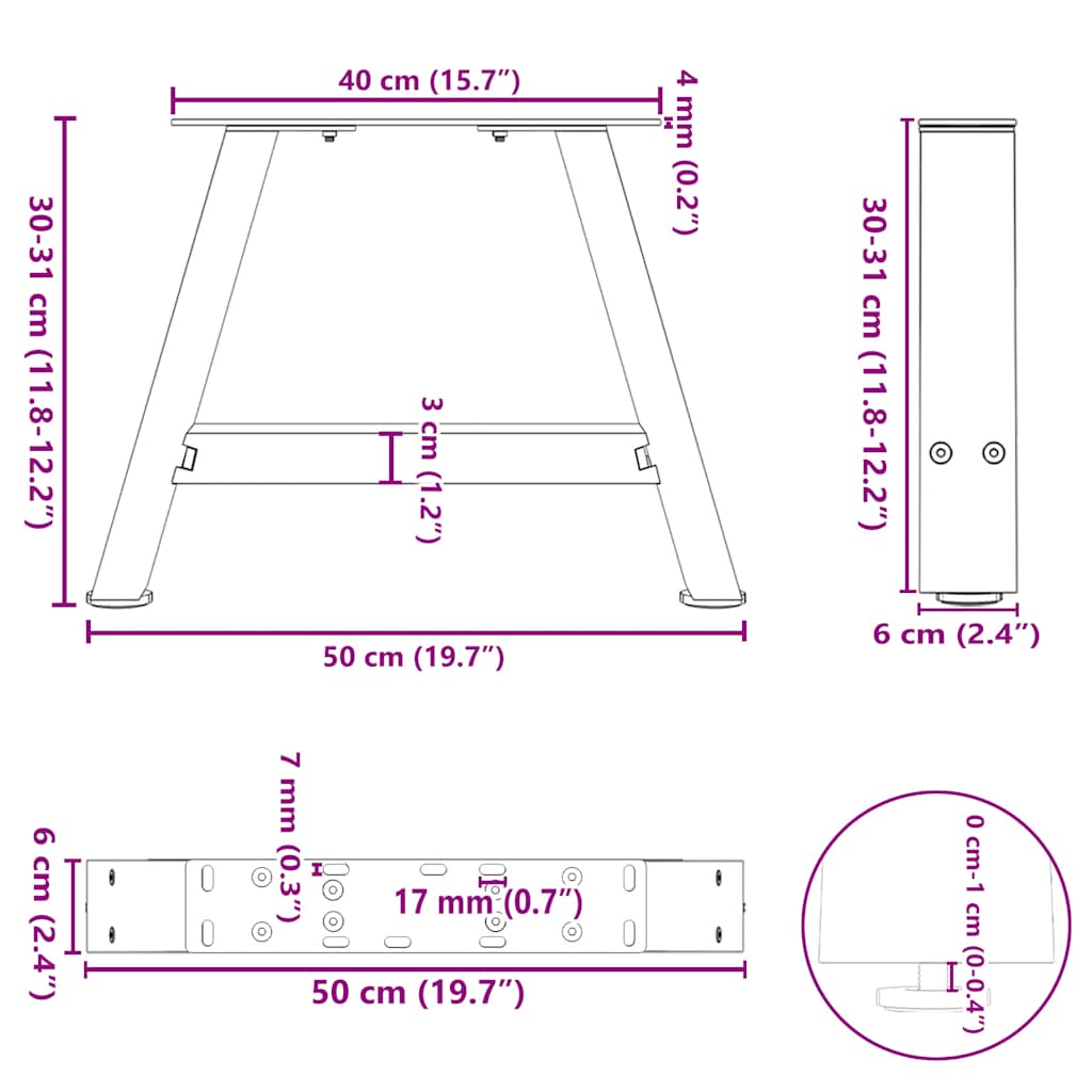 Salontafelpoten 2 St A-Vormig Staal 50 x (30-31) cm Naturel