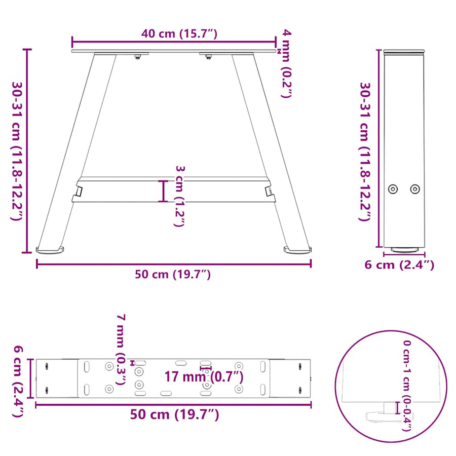 Salontafelpoten 2 St A-Vormig Staal 50 x (30-31) cm Naturel