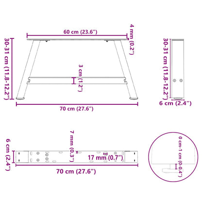 Salontafelpoten 2 St A-Vormig Staal 70 x (30-31) cm Naturel