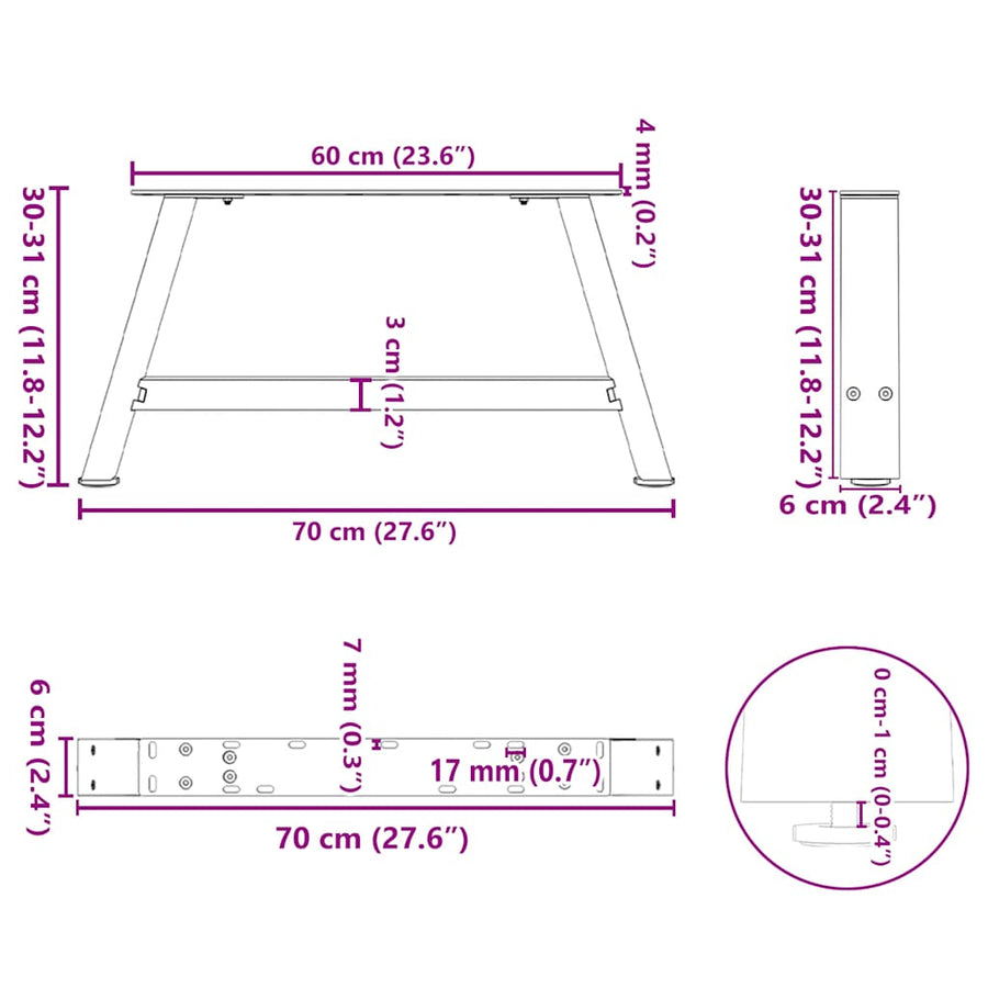 Salontafelpoten 2 St A-Vormig Staal 70 x (30-31) cm Naturel