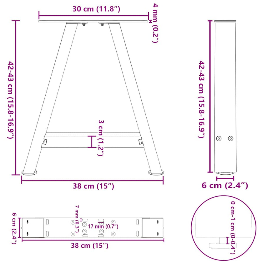 Salontafelpoten 2 St A-Vormig Staal 38 x (42-43) cm Naturel