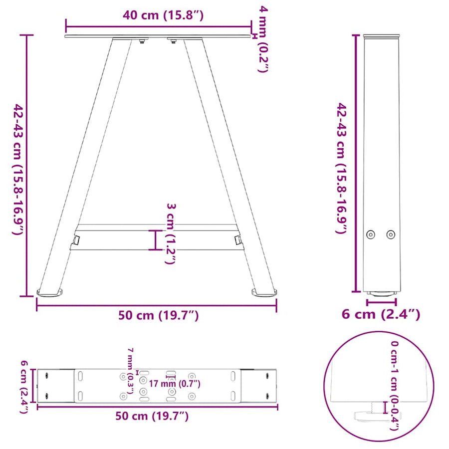 Salontafelpoten 2 St A-Vormig Staal 50 x (42-43) cm Naturel