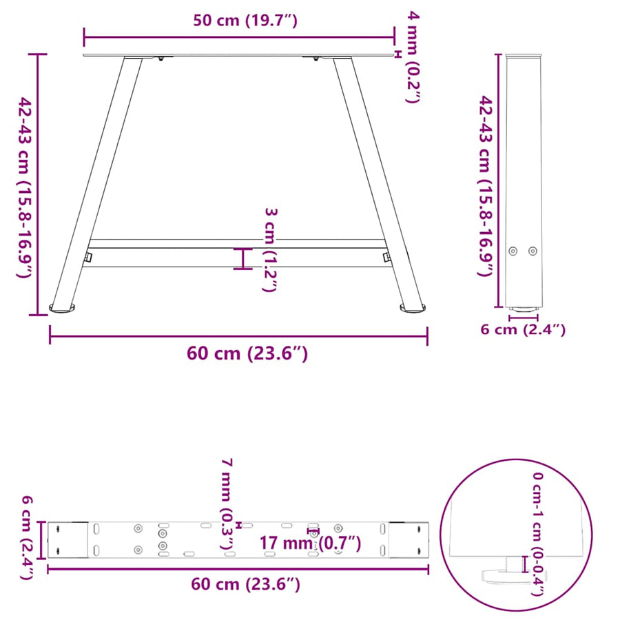Salontafelpoten 2 st A-vormig 60x(42-43) cm staal
