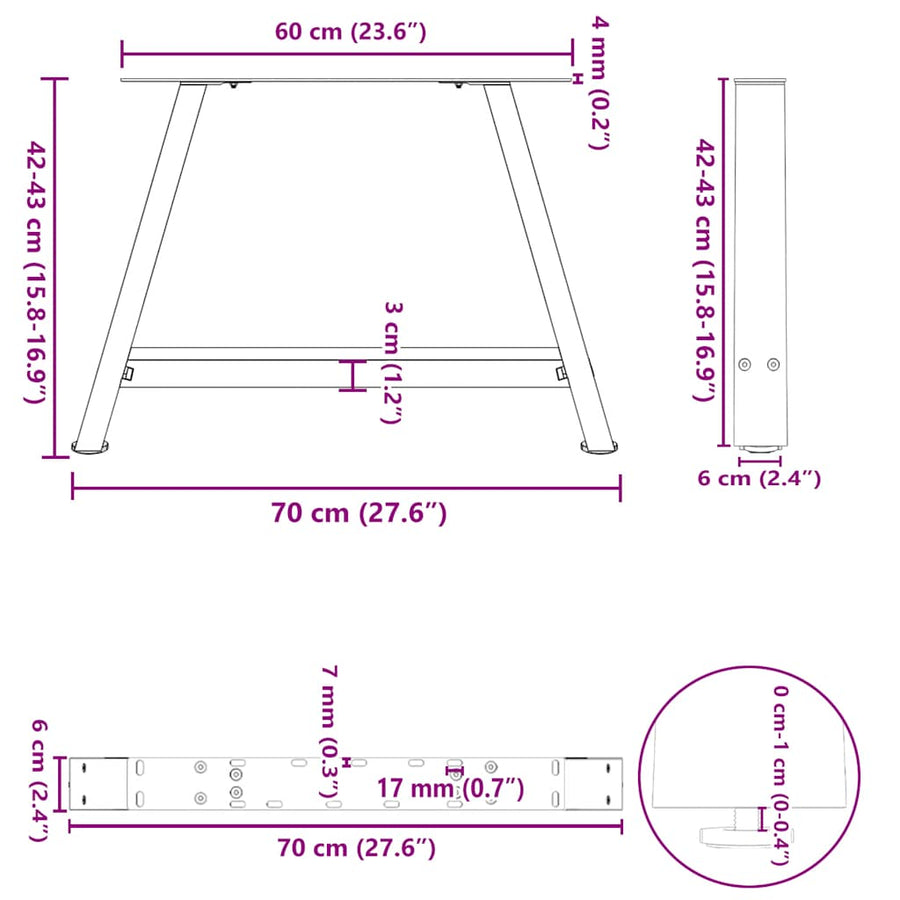 Salontafelpoten 2 St A-Vormig Staal 70 x (42-43) cm Naturel