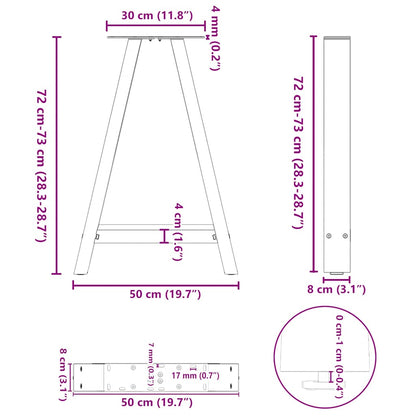 Salontafelpoten 2 st A-vormig 50x(72-73) cm staal zwart