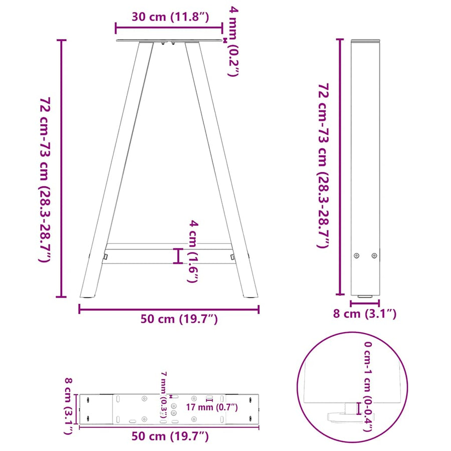 Eettafelpoten A-Vormig Staal Wit 50 x (72-73) cm