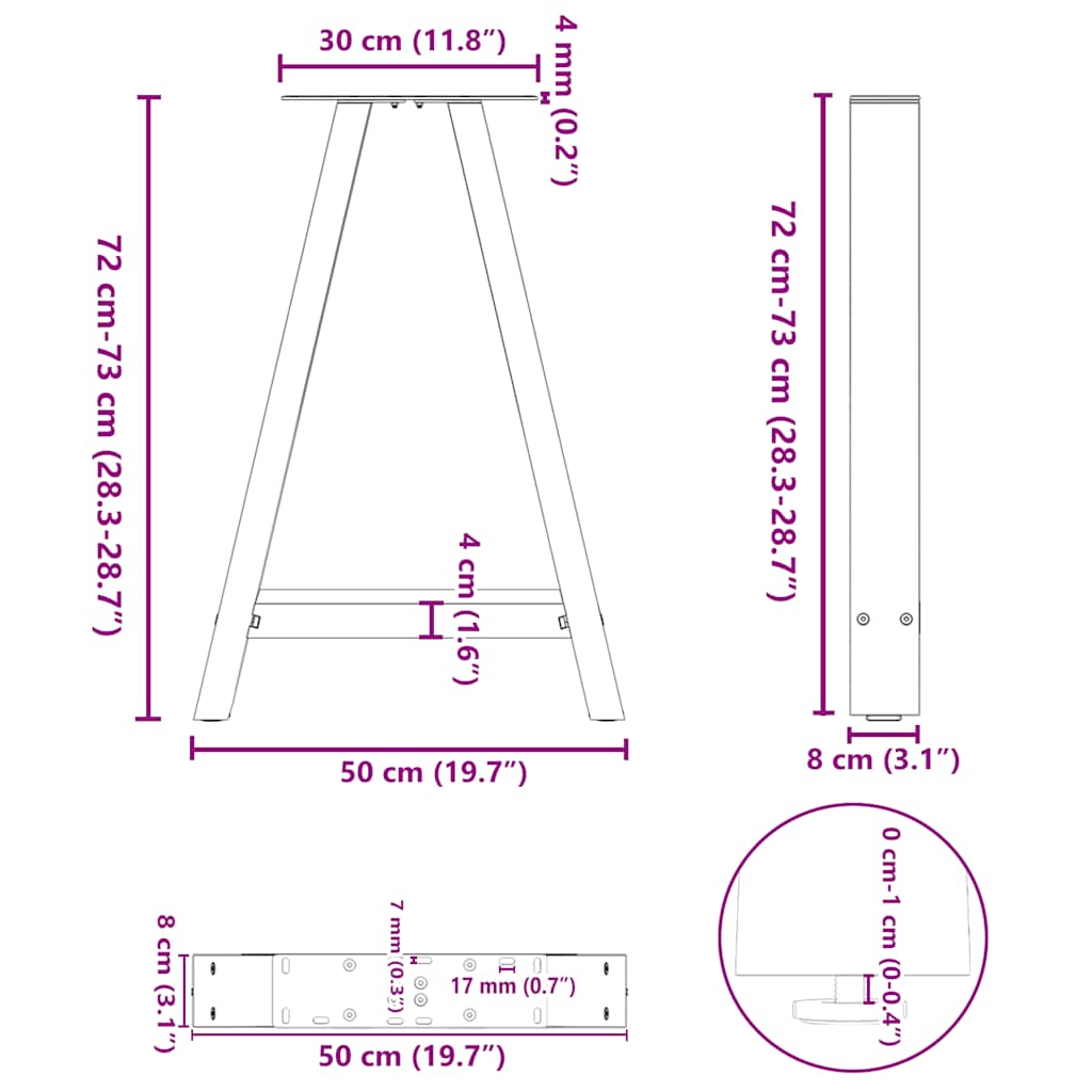 Salontafelpoten 2 St A-Vormig Staal 50 x (72-73) cm Naturel