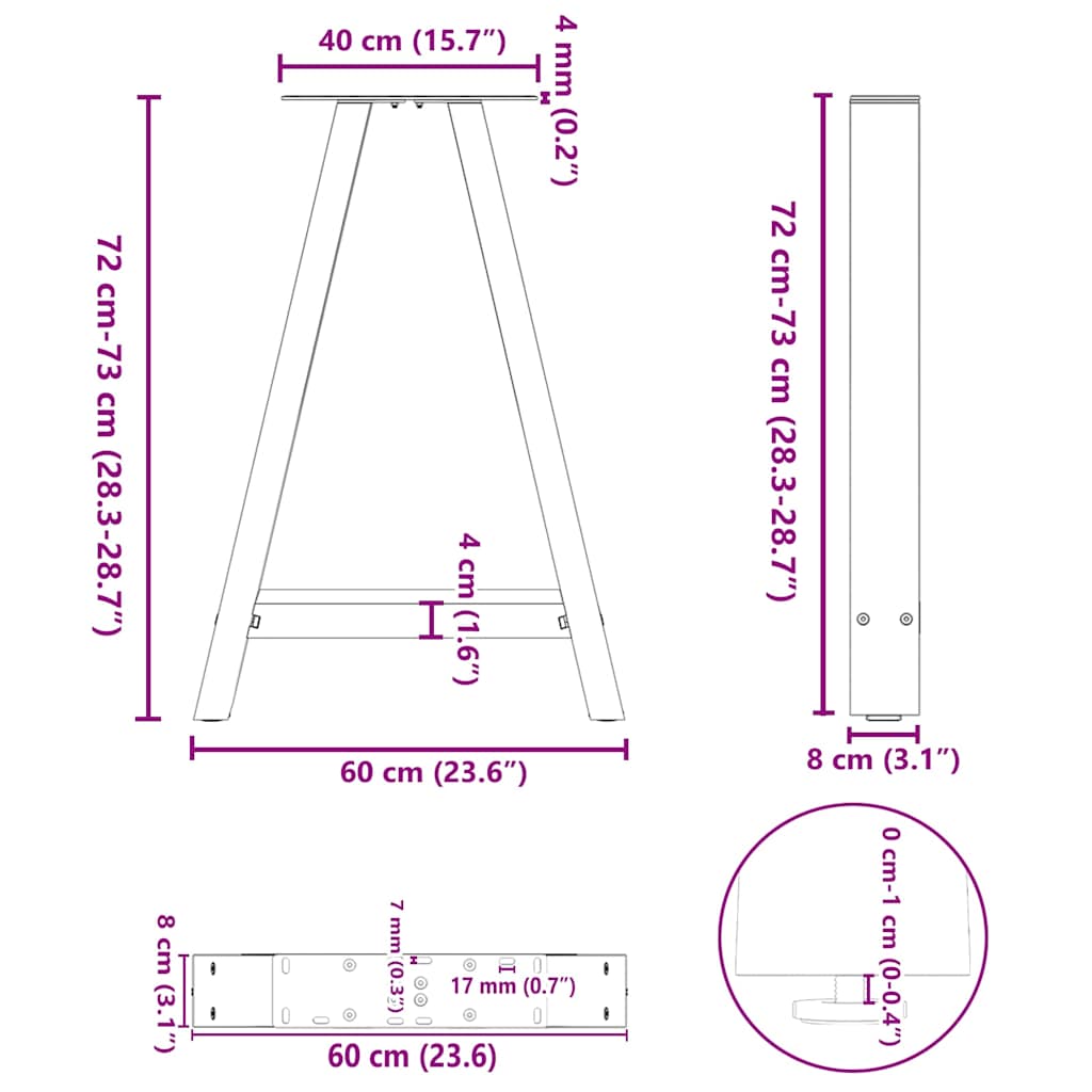 Eettafelpoten A-Vormig Staal Wit 60 x (72-73) cm