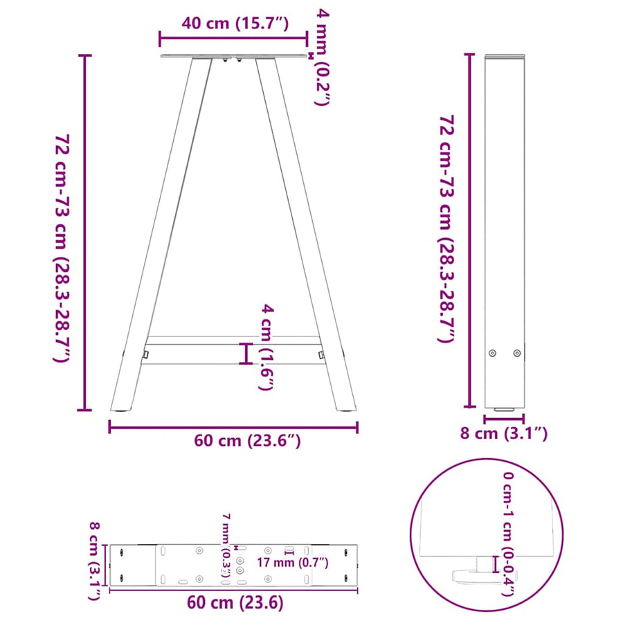 Eettafelpoten A-Vormig Staal Wit 60 x (72-73) cm